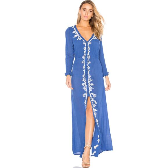 Lovers & Friends Valentine Embroidered Button Front Maxi Dress Size Small - Picture 1 of 15